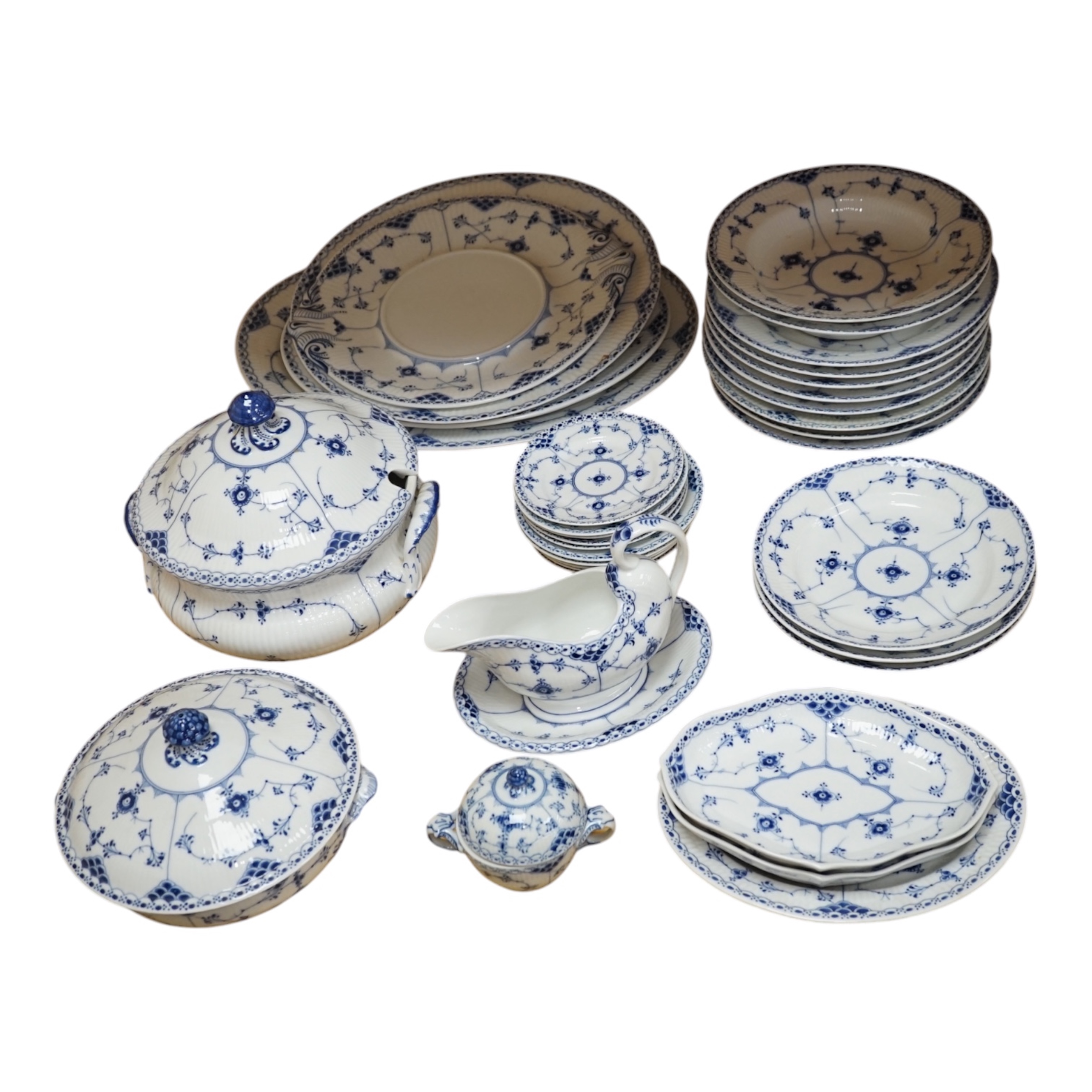 A collection of Royal Copenhagen Onion pattern blue and white dinnerware. Condition - mostly good